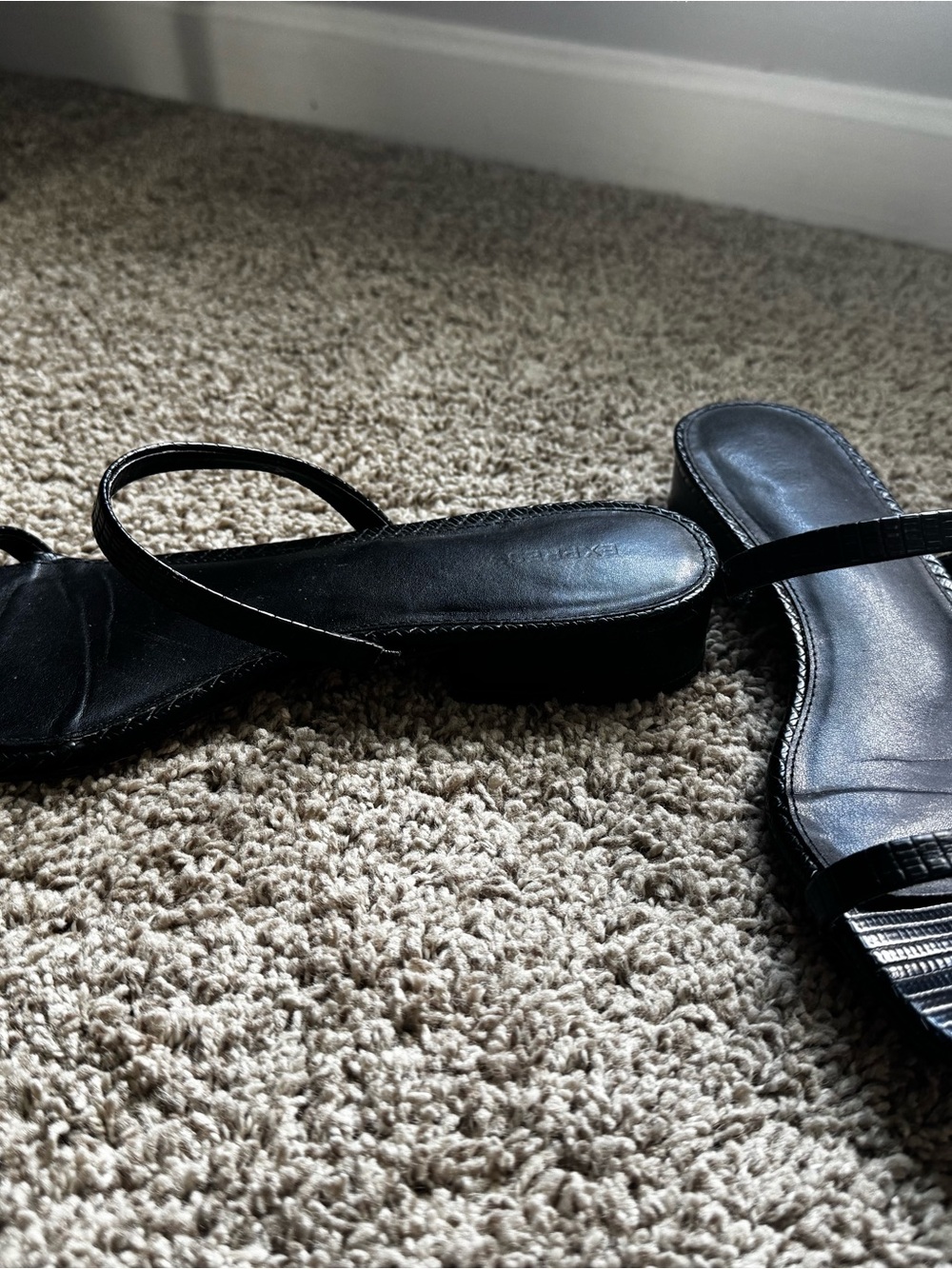 Express Black Double-Strap Square-Toe Slide Sandals - Picture 2 of 2